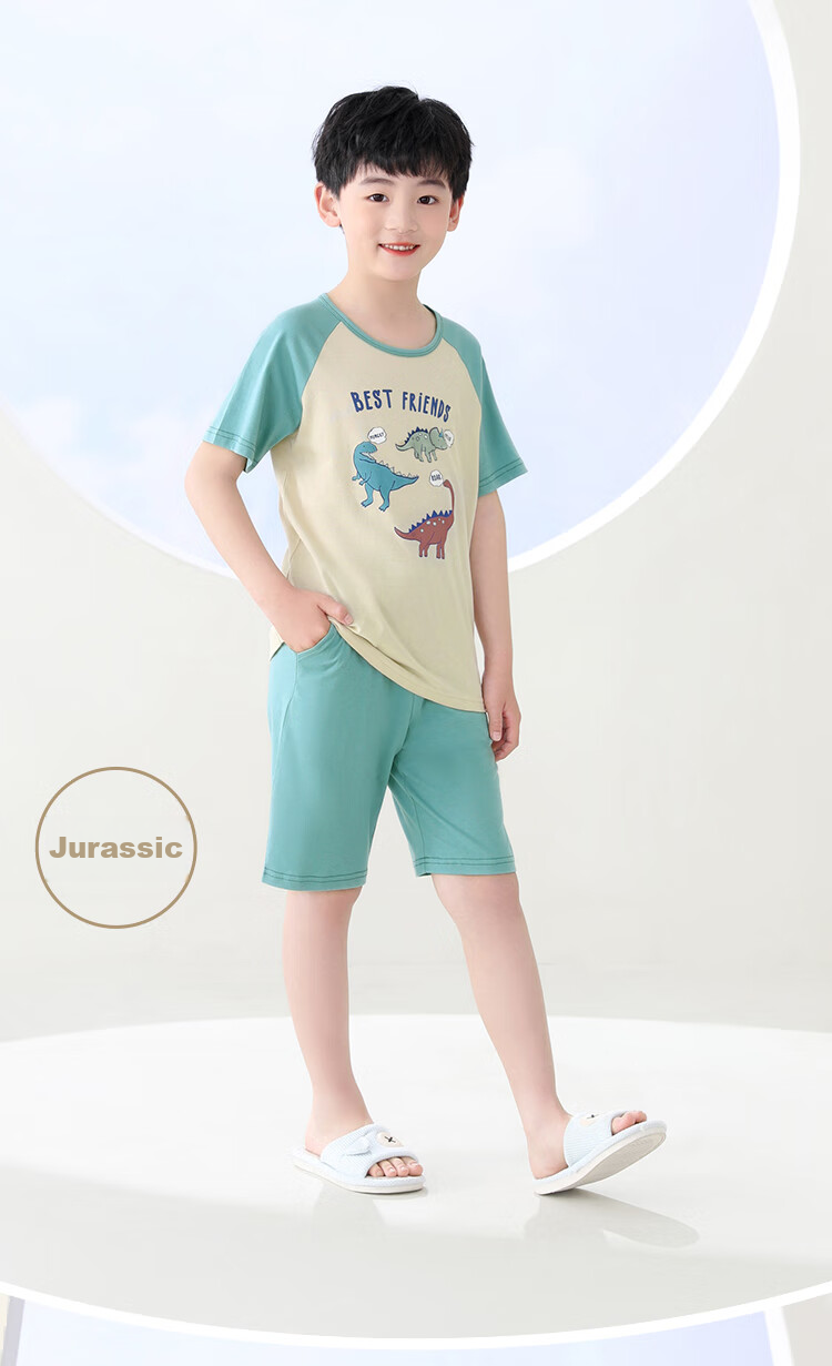 Hodohome Children's Pajamas, Boys' Summer Pure Cotton Loungewear, Big Kids Short-Sleeve Shorts Air Conditioning Suit Set, Size 315 One 165 11