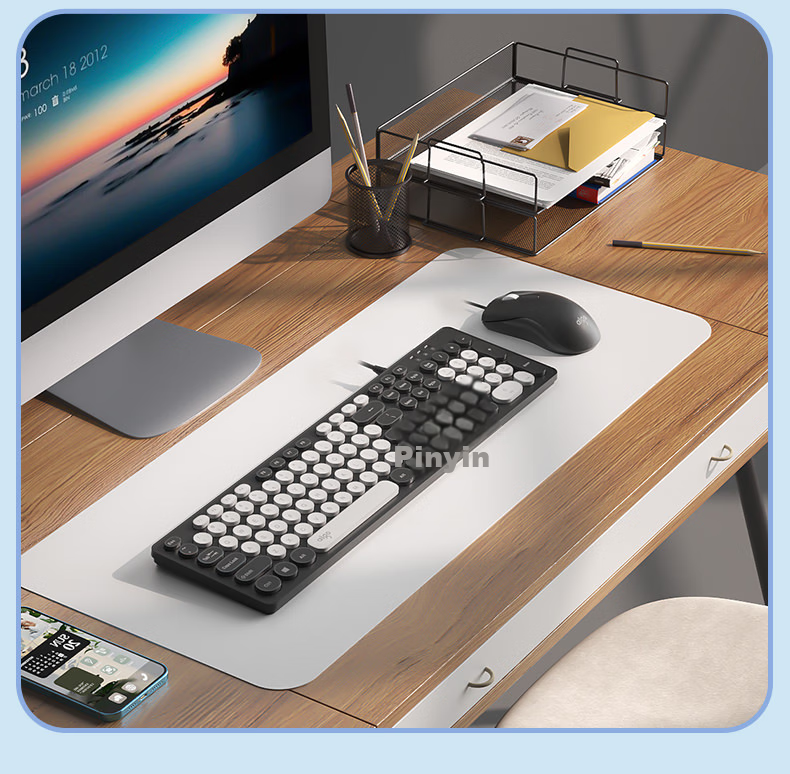 Aigo WQ1606 White, Keyboard And Mouse Combo Set, Wired Keyboard And Mouse Set, Plug And Play USB, Business Office, Compatible with Laptops And Desktops 10