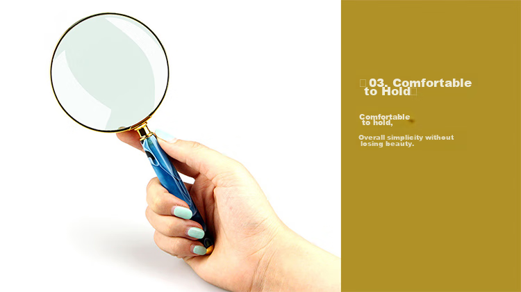 MIXOUT Handheld High-Definition Magnifying Glass for Reading Books And Newspapers, Appreciation of Art, Gold-Edged Blue-Striped Magnifier 7