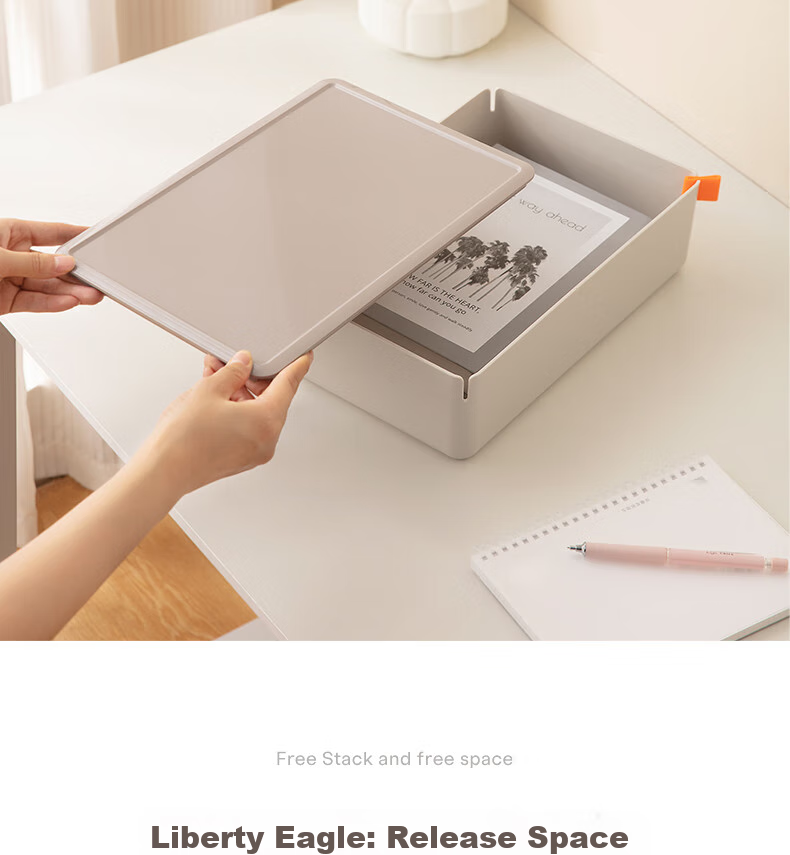 Deli Xdomo Series Storage Box with Lid, Office Desk Makeup Organizer with Silicone Clasp, Green Medium Size XDM12 6
