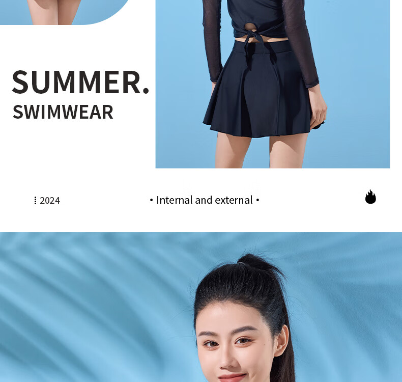 Li-Ning Women's Two-Piece Swimsuit, Skirted Style with Boy Shorts And Long Sleeves, Conservative, Tummy-Concealing, Slimming, Vacation And Hot Spring Swimwear, 484 Black, Size M 17