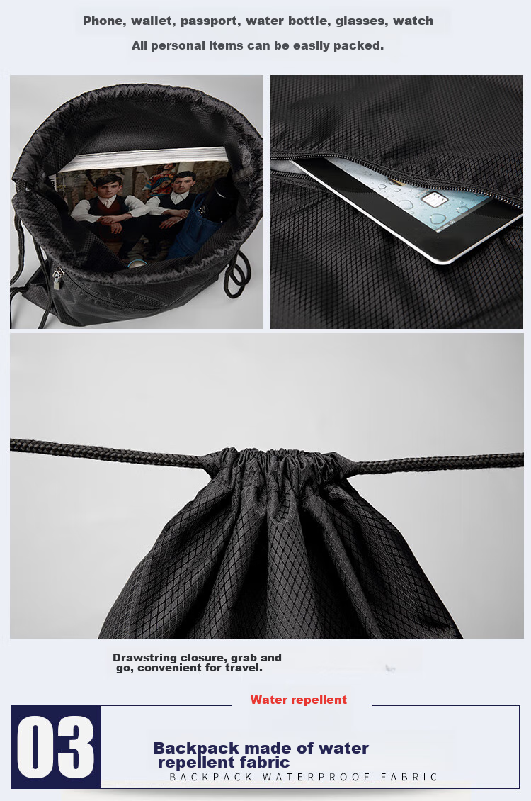 GOLF Water-Resistant Drawstring Backpack, Casual Sports Bag, Fashionable Multifunctional Lightweight Drawstring Bag with Drawstring Pocket, Black 9