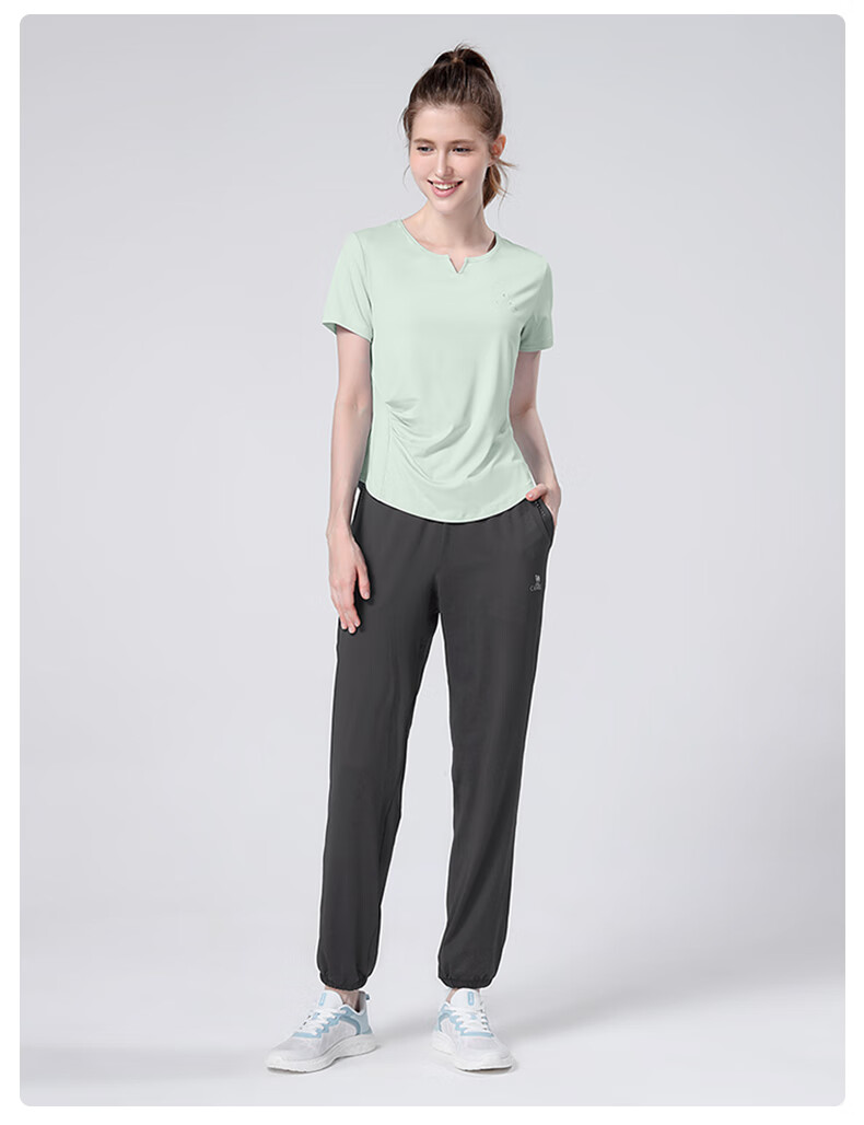 CAMEL Women's Sportswear Set, New Yoga Fitness Pilates Elastic Short-Sleeve Top And Long Pants, Anti-Exposure Two-Piece Athletic Outfit 38