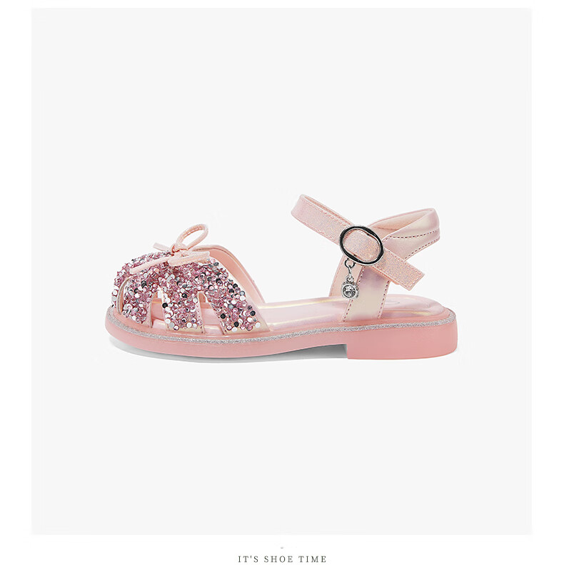 Snoffy Children's Sandals, Girls' Princess Shoes, Summer Fashion, Comfortable And Shiny Crystal Shoes for Little Girls, Colorful European Style, Silver, Size 27 9