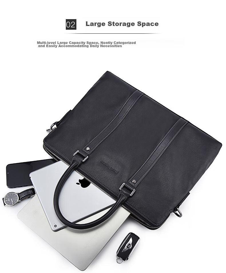 Hush Puppies Briefcase for Men, Top-Grain Leather, Shoulder Crossbody Handbag, Men's Business Laptop Bag, Father's Day Gift for Boyfriend, Black 11