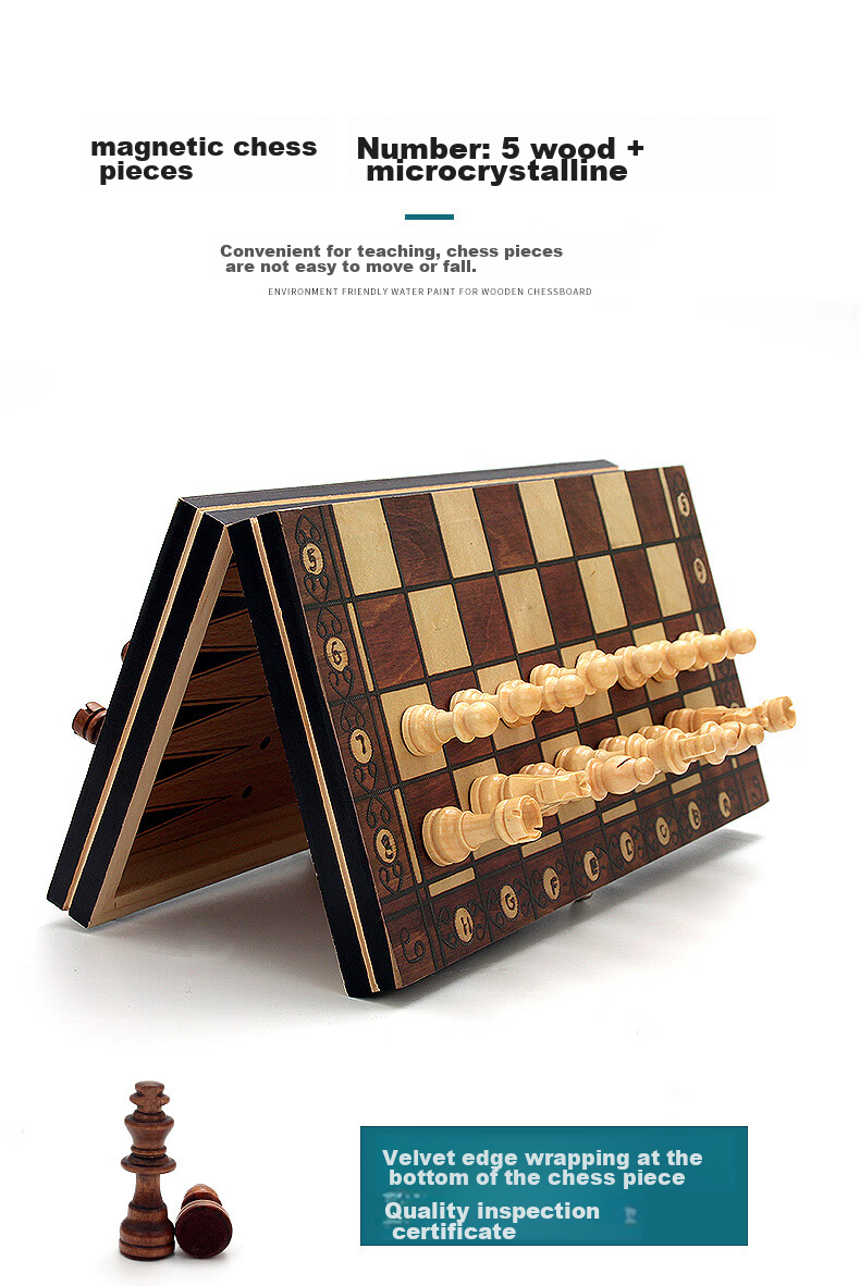 Huasheng International Chess Set, Three-In Double Land Chess, Checkers with Magnetic Pieces, Portable Folding Game Board, 2804 5