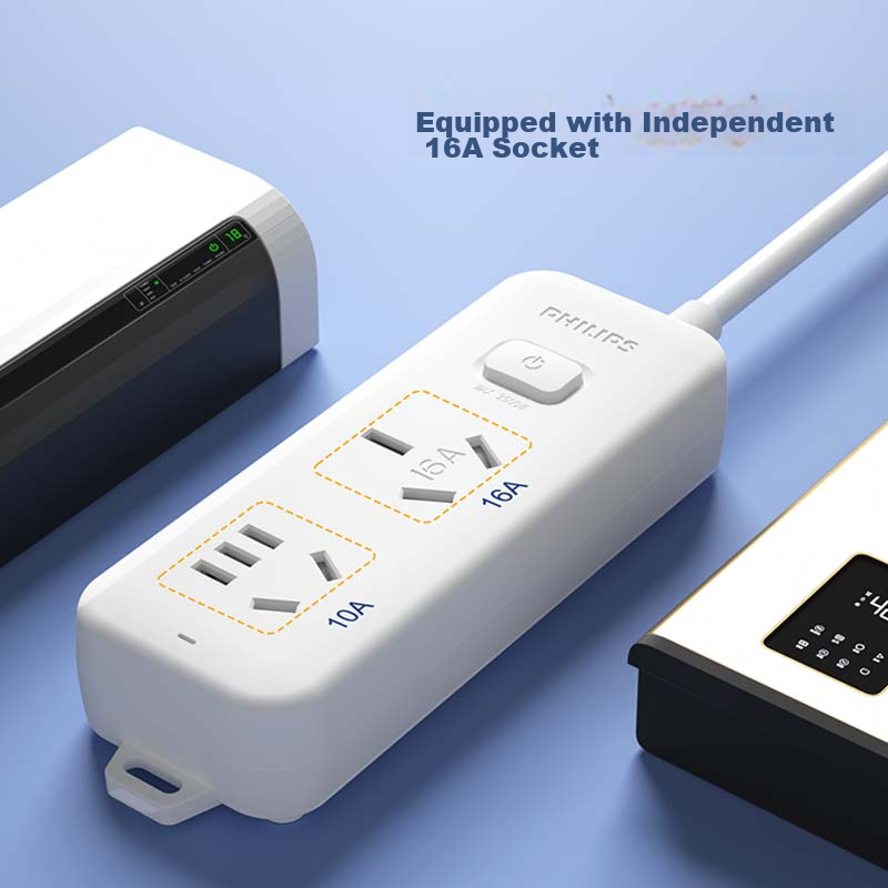 PHILIPS 16A High-Power Socket, 2 Outlets, 1.8 Meters, 4000W for Air Conditioner/heater, Power Strip/power Bar/power Board/power Cord