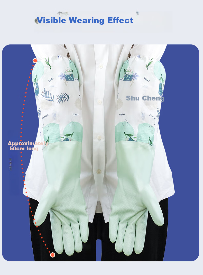 Dongfanghong DFHBY01 Dishwashing Gloves with Fleece Lining, Extended Length, Kitchen Winter Warmth, Durable Work Gloves, Cold-Proof Waterproof Household Rubber Gloves for Washing Clothes And Cleaning PVC 4 Pairs 4