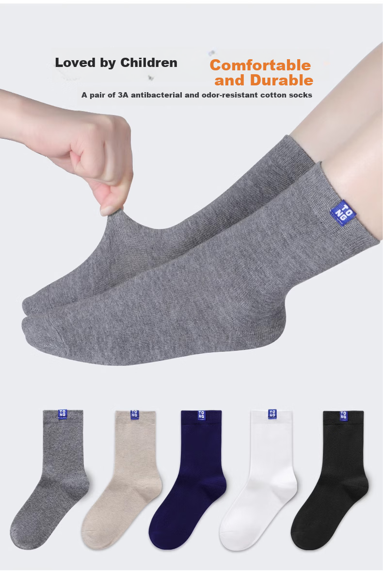 Hzasz Children's Socks, Boys' Mid-Calf Socks, Student Long Socks for Boys, Non-Slip Breathable, W61, Five Pairs Per Pack, Size L 2