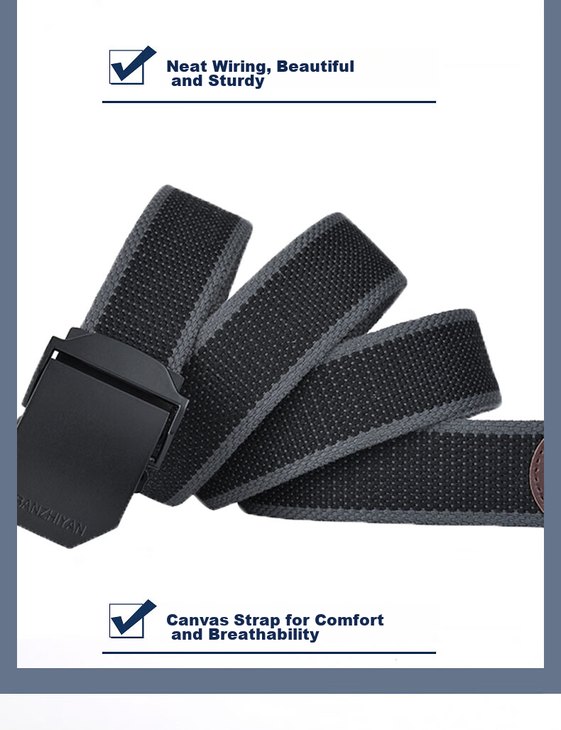 HALFEEL Canvas Belt for Men with Smooth Buckle, Automatic Buckle Casual Trendy Student Extended Outdoor Military Training Trouser Belt Gift 8