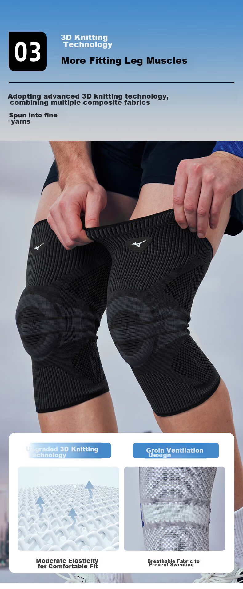 MIZUNO Knee Pads, Professional Sports for Basketball, Badminton, Running, Hiking, Anti-Collision Knee Ligament Protection Gear, B525XL-Black And Gray, 2 Pieces 6
