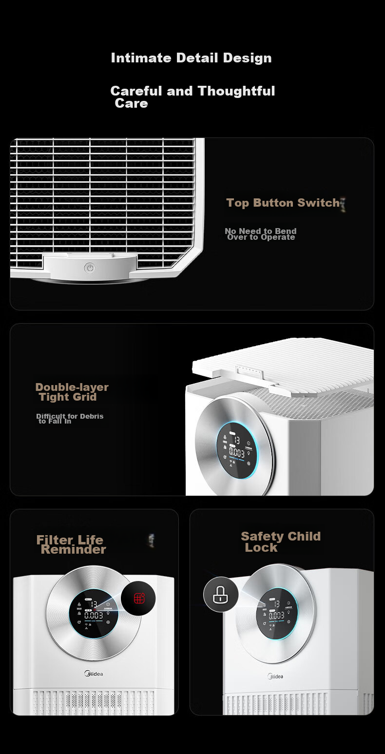 Midea [Super Large Purification Capacity] Formaldehyde Digital Air Purifier for Rhinitis, Home Use, Odor Elimination, Allergens, Pollen, Pet Hair Removal T1000 Lite 32