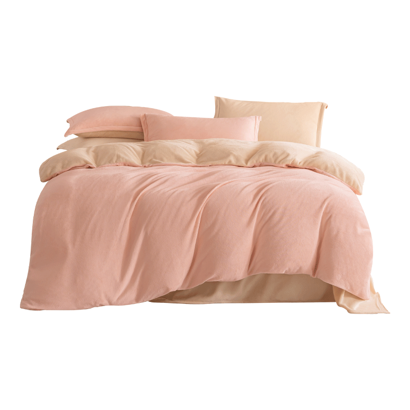 JD Original 220g Milk Velvet Four-Piece Set, Class A Autumn And Winter Thickened High-Weight Flannel Warm Double Bed Sheet, Pillowcase And Duvet Cover for 1.8-Meter Bed, Peach Milky