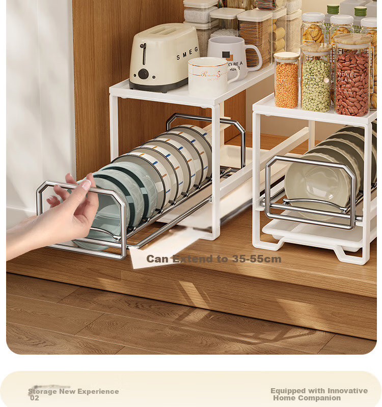 Shengxitao Stainless Steel Bowl And Plate Rack, Pull-Out Kitchen Dish Storage Shelf, Cabinet Draining Rack, Dish Organizer 4