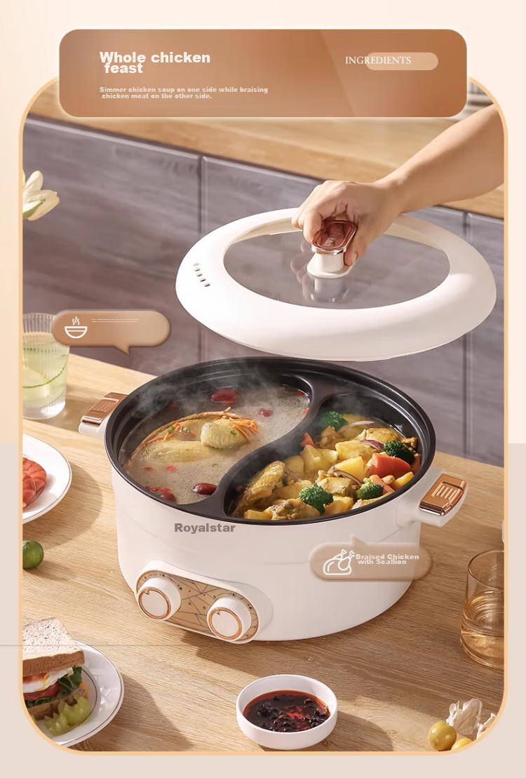Royalstar Dual-Sided Electric Hot Pot And Wok, Multi-Functional Home Cooking Appliance, All-In Grill, Stir-Fry And Boil Function, 6L Large Capacity Non-Stick Electric Cooker RHG-136B(Y) 14