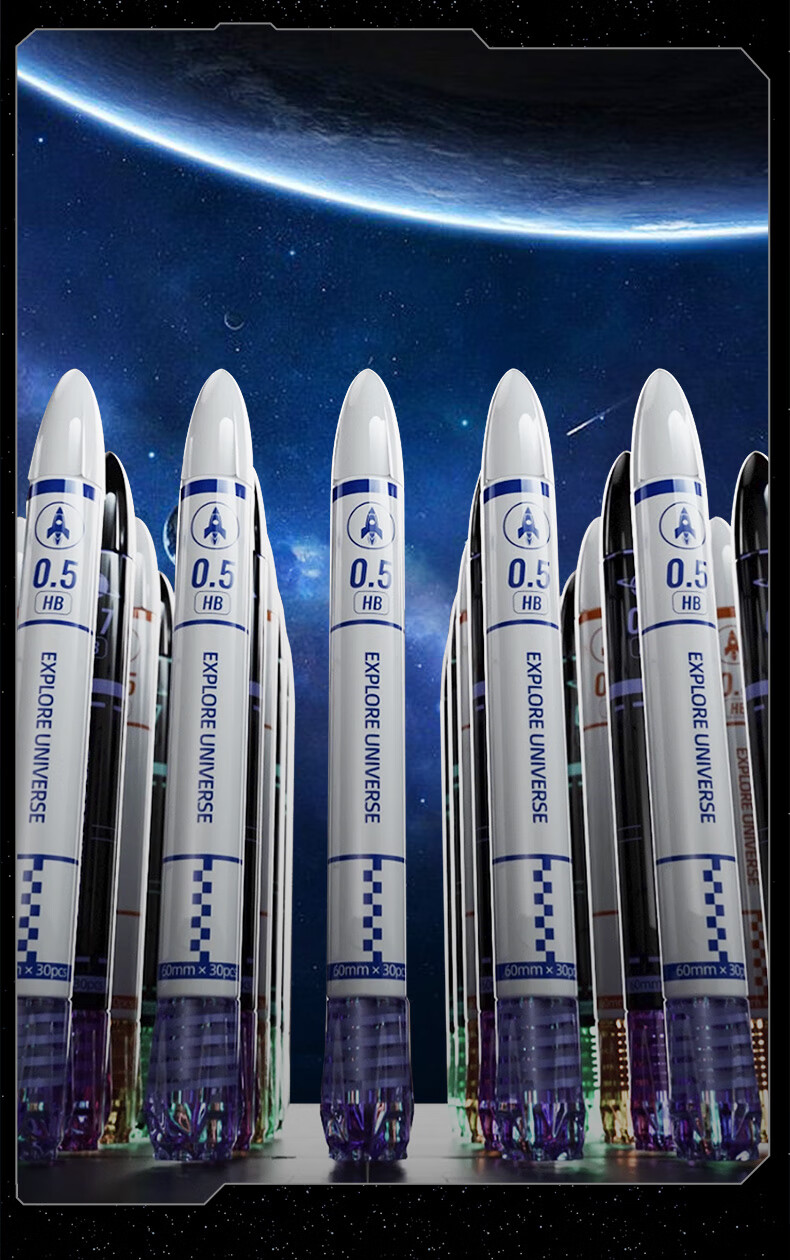 Dianshi Automatic Pencil with Space Capsule Design for Children's Drawing And Elementary School Students, Stylish INS Aesthetic 0.7mm (Black And White Barrel) 1 Pencil + 1 Box of Lead Refills 4