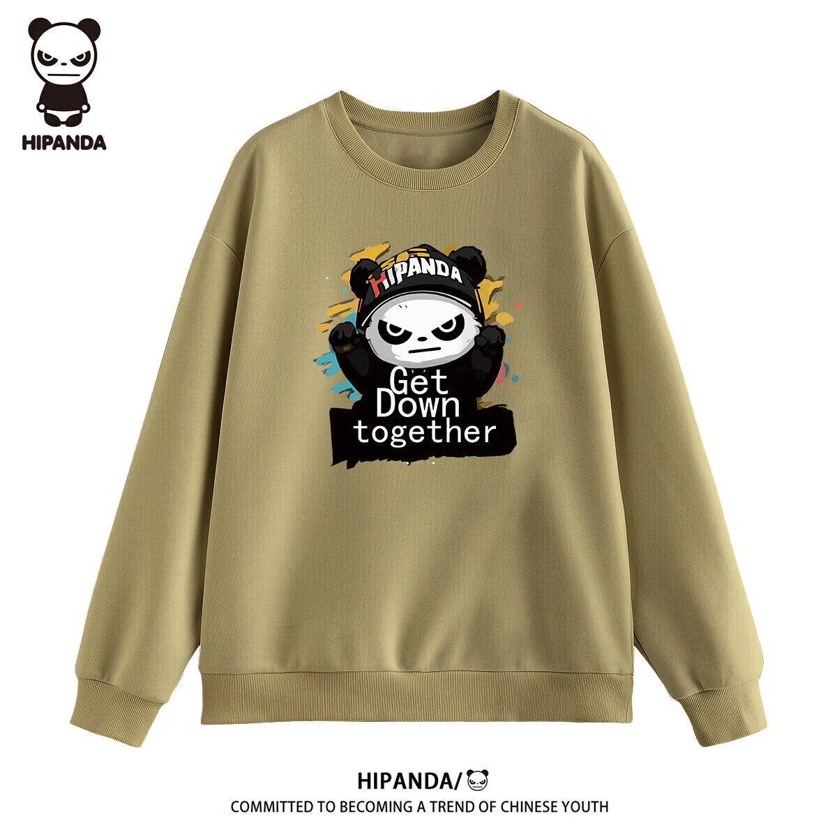 HIPANDA Hello Panda Sweatshirt for Men, Spring/summer 2026 Couple Style, Round Neck Trendy Brand Printed Loose Fashion Jacket, Army Green, Size M