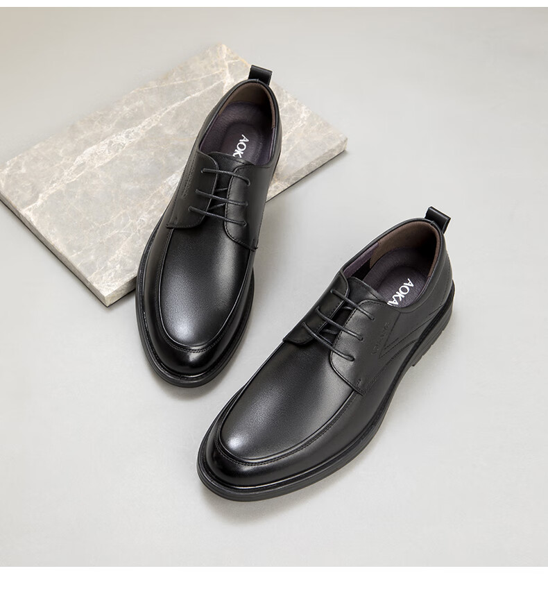 Aokang Leather Lace-Up Comfortable Business Commute Formal Men's Leather Shoes, Black, Size 38 1