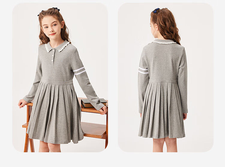 YEEHOO Girls' Dress Children's Skirt Pleated Skirt Casual School Style Long Sleeve Spring White Size 130 13