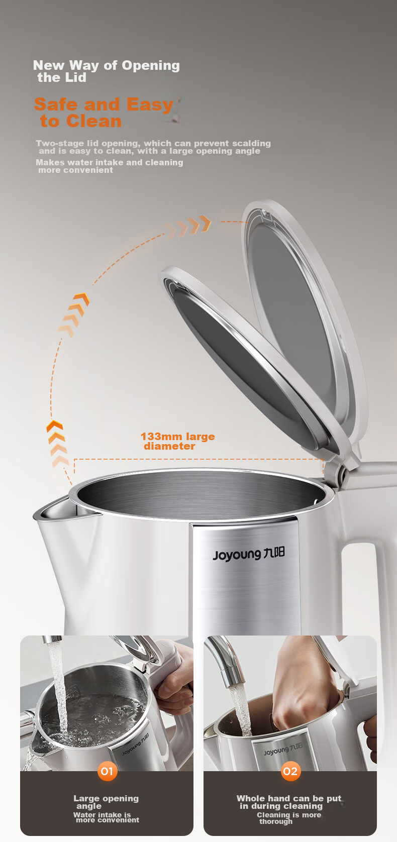 Joyoung Electric Kettle, U-Shaped Bottom Seamless Inner Tank, 2L Capacity, 316L Stainless Steel Seamless Inner Tank, Thermos Flask, 20WU3T 11