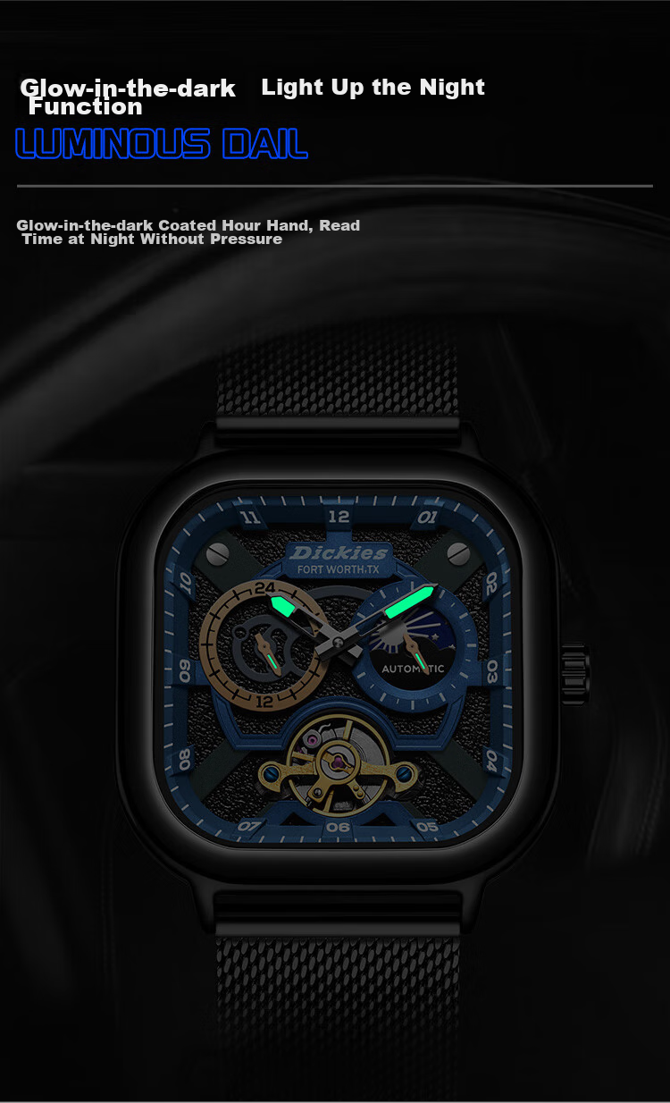 Dickies Mechanical Watch Student Men's Automatic Skeleton Watch Boyfriend Valentine's Day Gift New Year Gift Box CL579 Silver 6