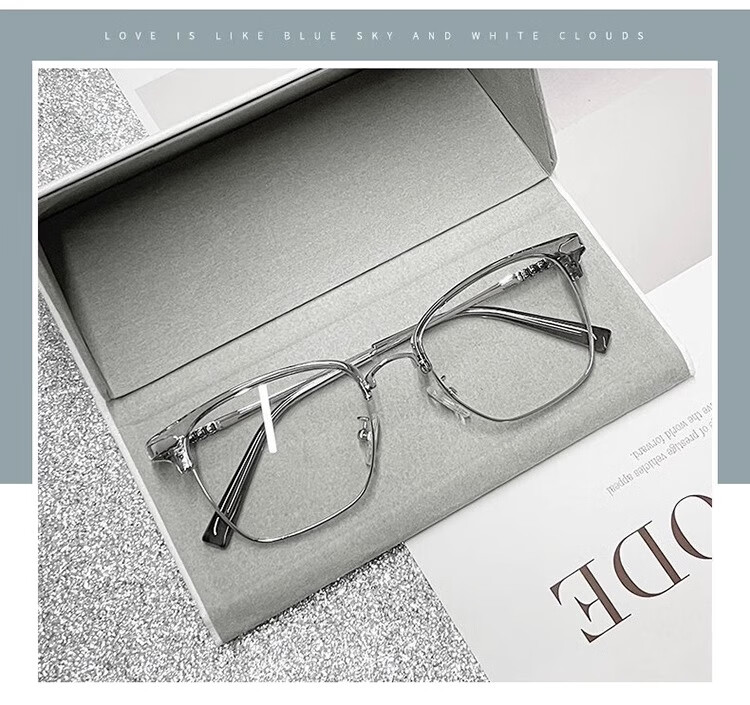 GOGOSOON Myopia Glasses for Men, Ultra-Light 2025 New Anti-Blue Light Eyeglass Frames, Women's Semi-Rimless Frames with Prescription, Browline Flat Lenses 9
