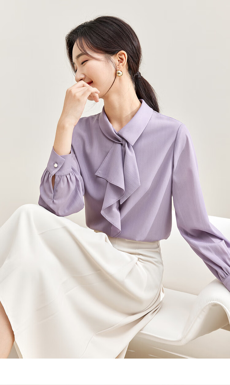 Sentubila Elegant Ribbon Blouse for Women, Spring Women's Wear, Light And Fashionable Long-Sleeve Chiffon Blouse, Versatile Commuter Top 25