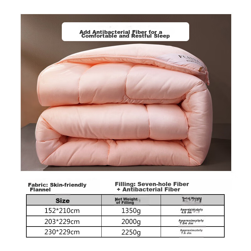 FUANNA Winter Comforter, Fiber Quilt for Winter, Double-Size Seven-Hole Antibacterial Thick Winter Duvet Insert 6.7 Jin (3.35 Kg), 230*229cm, Pink