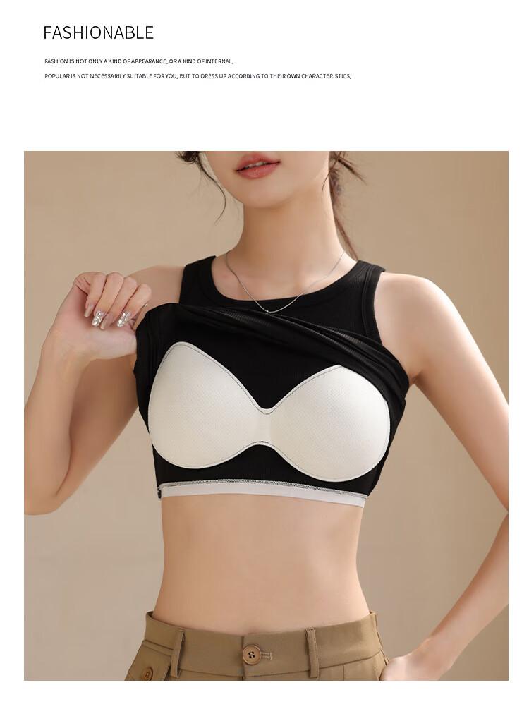 Hengyuanxiang [Pure Cotton] Women's Camisole Tank Top, Beautiful Back Design, Can Be Worn As Outerwear, Round Neck - Gray 24