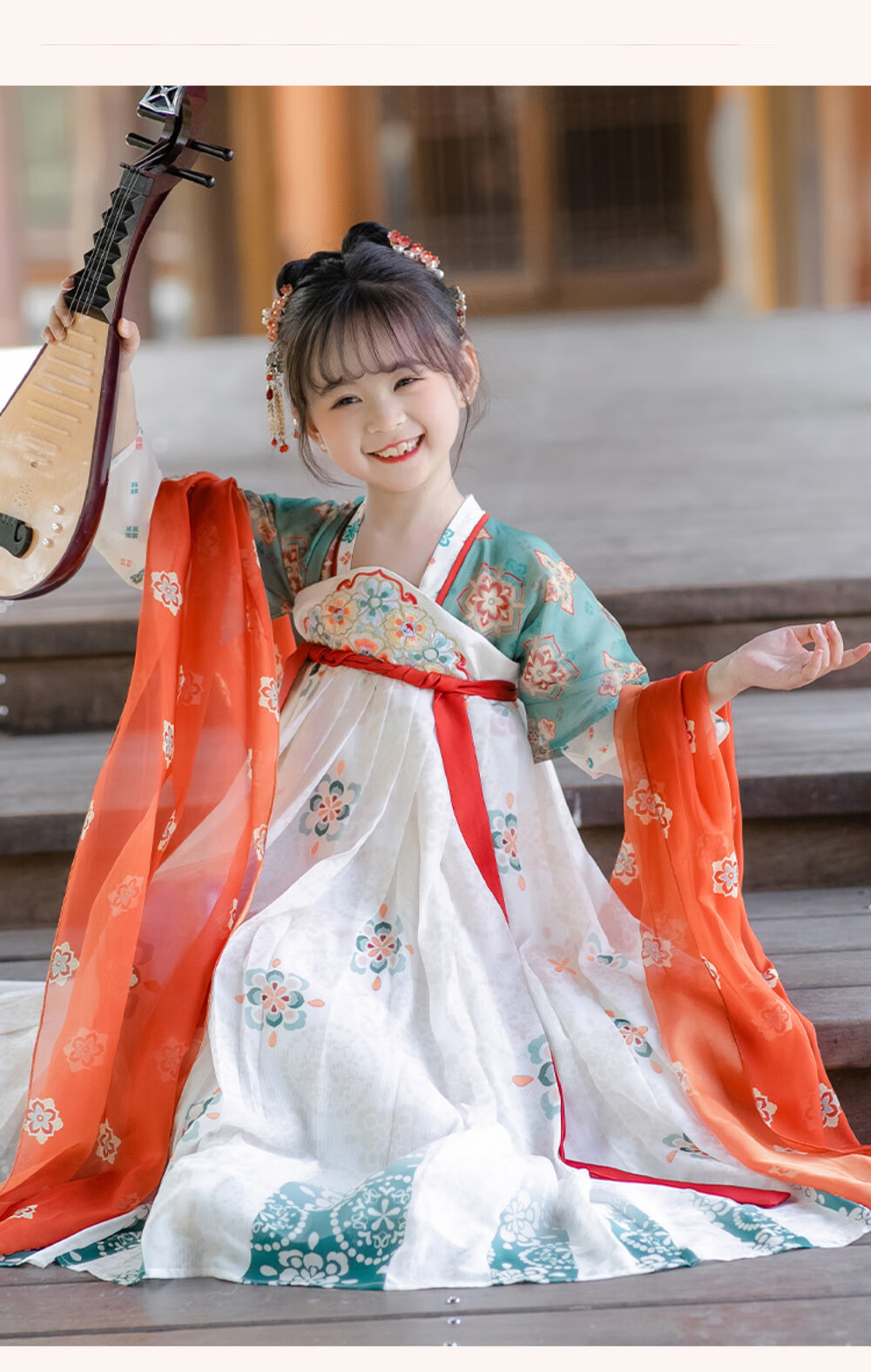 ROMON Children's Hanfu, Mid-Autumn Festival Girls' Tang Suit, Girls' Ancient Costume, Graduation Performance Outfit, Dunhuang Green, Size 160 7