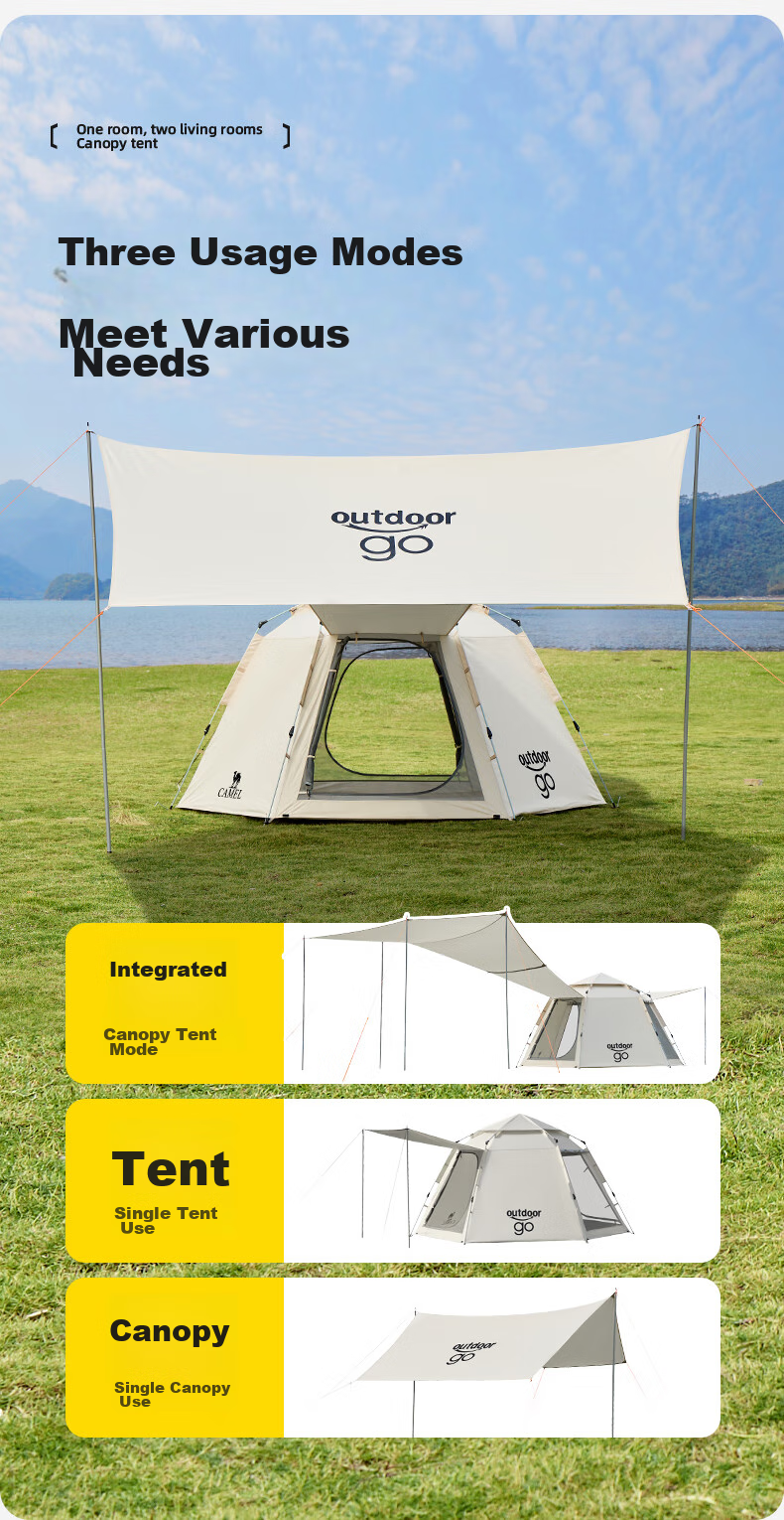 CAMEL X Outdoor Canopy Tent, Foldable Portable Hexagonal Camping Tent for Overnight Outdoor Camping, Complete Equipment Set 3