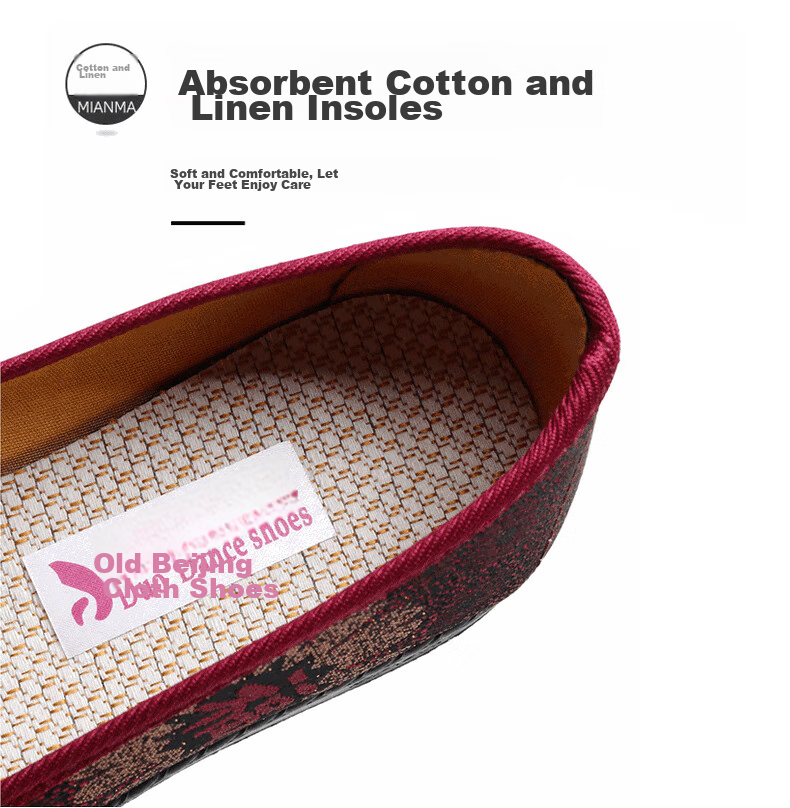 Weizhi Old Beijing Cloth Shoes, Women's Flats, Elderly Shoes, Soft-Soled Mom Shoes, Embroidered Chinese Style Slip-Ons WZ1031 Size 35 4