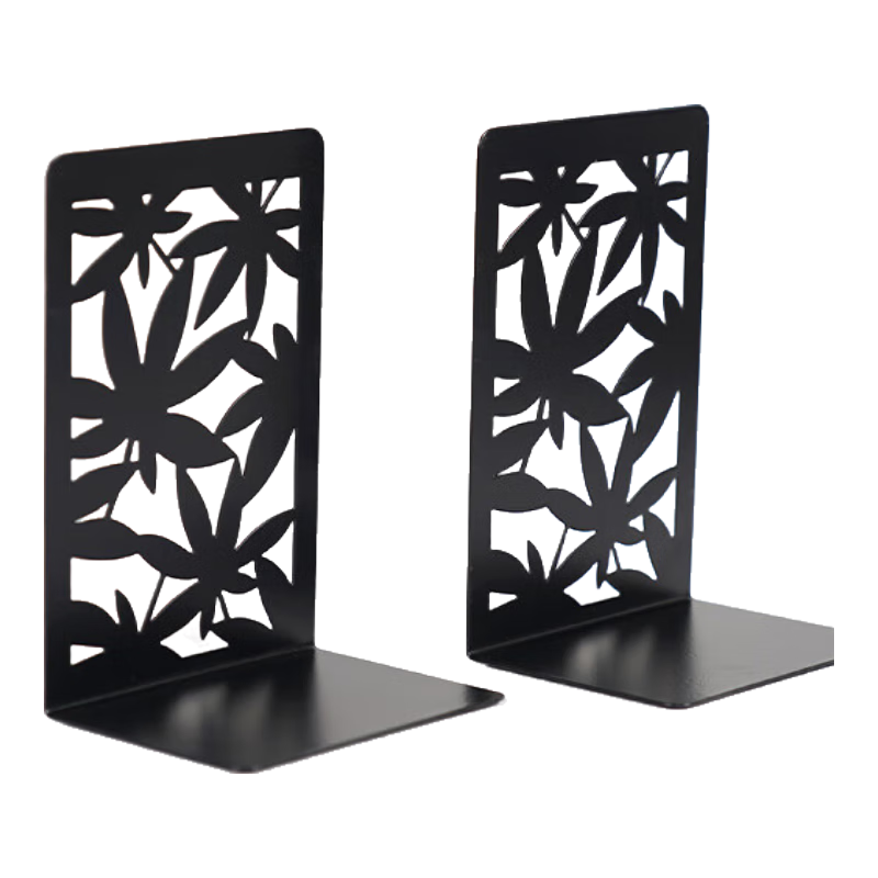 TANGO (17cm) L-Shaped Creative Hollow Maple Leaf Metal Iron Bookend, Simple Desktop Storage Rack, 2 Bookends, Office And Study Supplies, Back-To Essential Black