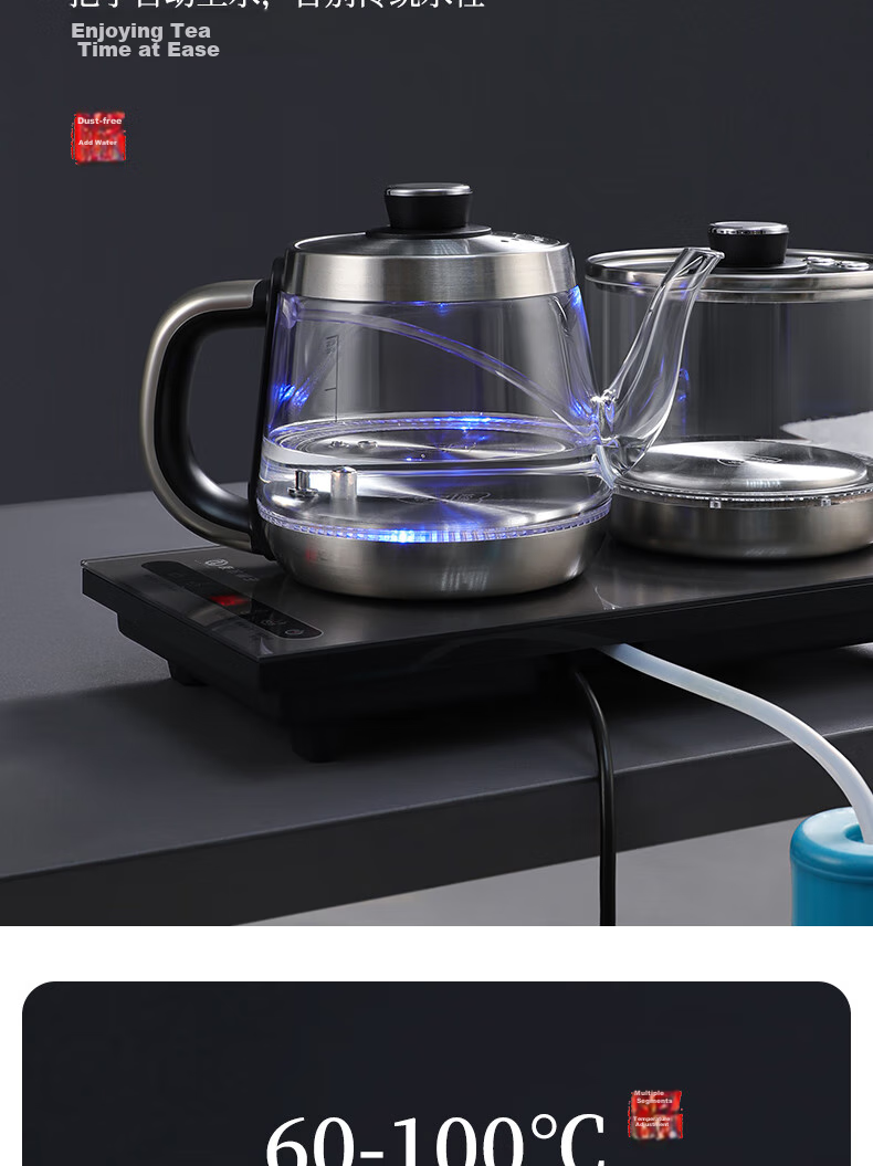 Biooner Fully Automatic Electric Kettle with Water Dispenser, Tea Maker, And Tea Table All-In for Home And Office Use, Integrated Tea Set XT-S07 Silver-Gray Three-Piece Set 1L 5