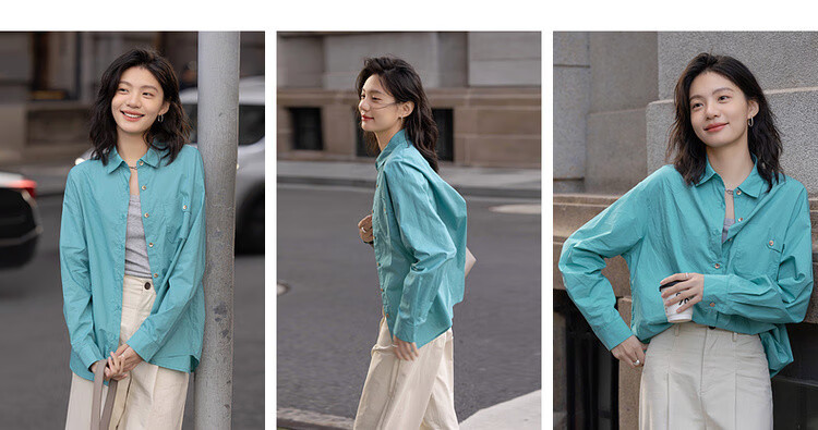 Dme [Oxygen Sensing Pure Cotton] Spring And Autumn Simple Style Three-Dimensional Lapel Long-Sleeve Shirt Layered Fitted Blouse Women's Top 3