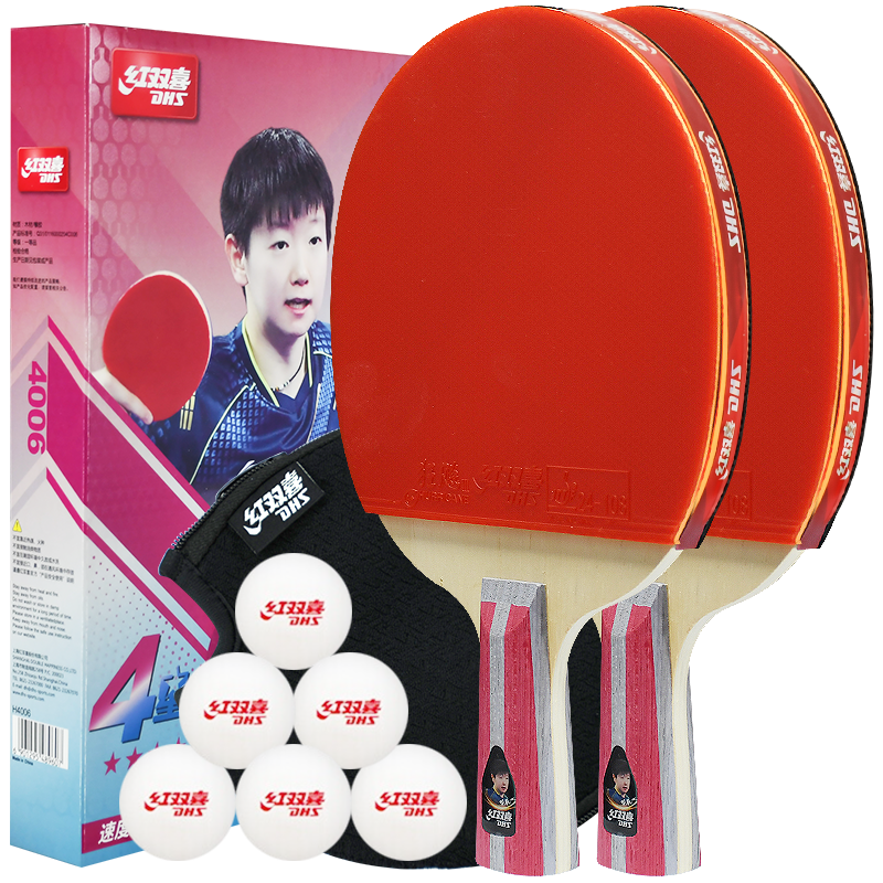 DHS Table Tennis Racket, Four-Star Straight Handle, H4006 Model, Includes Racket Case And Ping Pong Balls