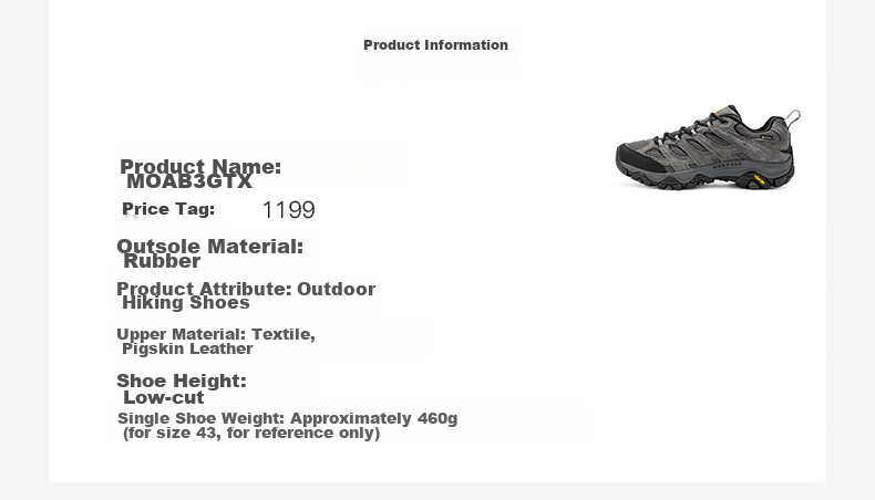 Merrell MOAB3 GTX Hiking Shoes, Outdoor Waterproof Sports Climbing Shoes for Men, Vibram Outsole, Non-Slip Breathable Winter Shoes, Size 42 4