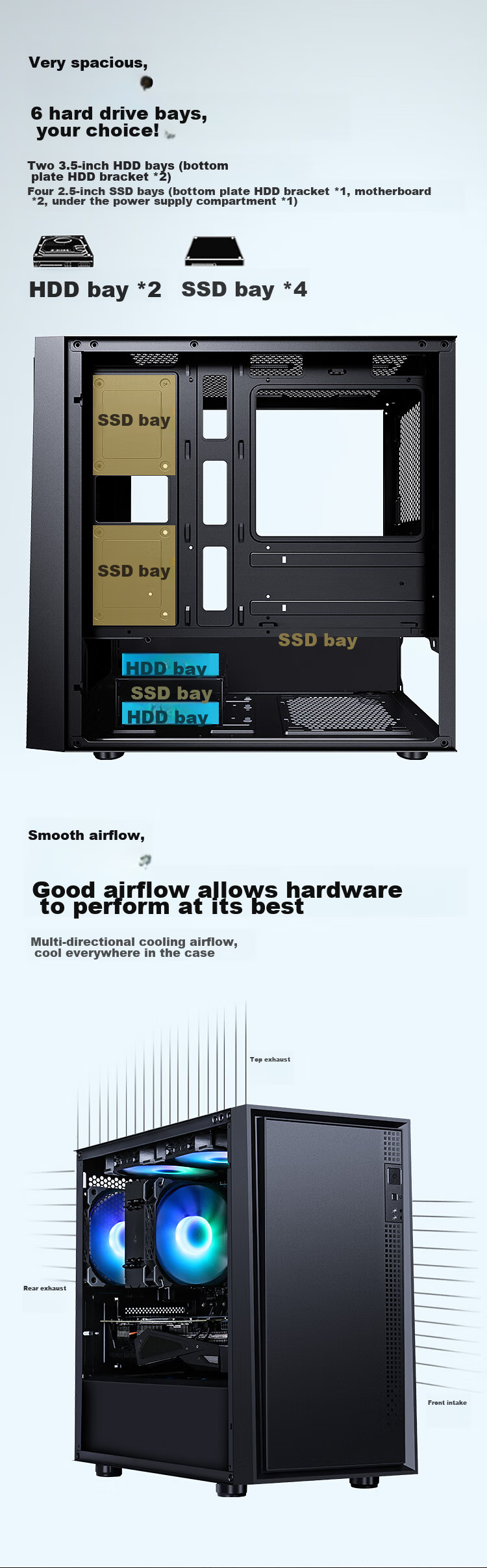 SAMA Pingtouge M2 Air Black Desktop Small Case, Standard Configuration: Type-C/Double U3/Left Side Mesh Ventilation for Cooling, Supports M-ATX Motherboard And 240mm Water Cooling 4