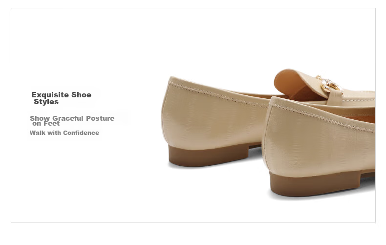 Belle Sheepskin English Style Loafers, Flat Leather Shoes for Women, Spring And Summer Small Leather Shoes, Retro Flats A7H1D, Apricot Color, Size 36 10