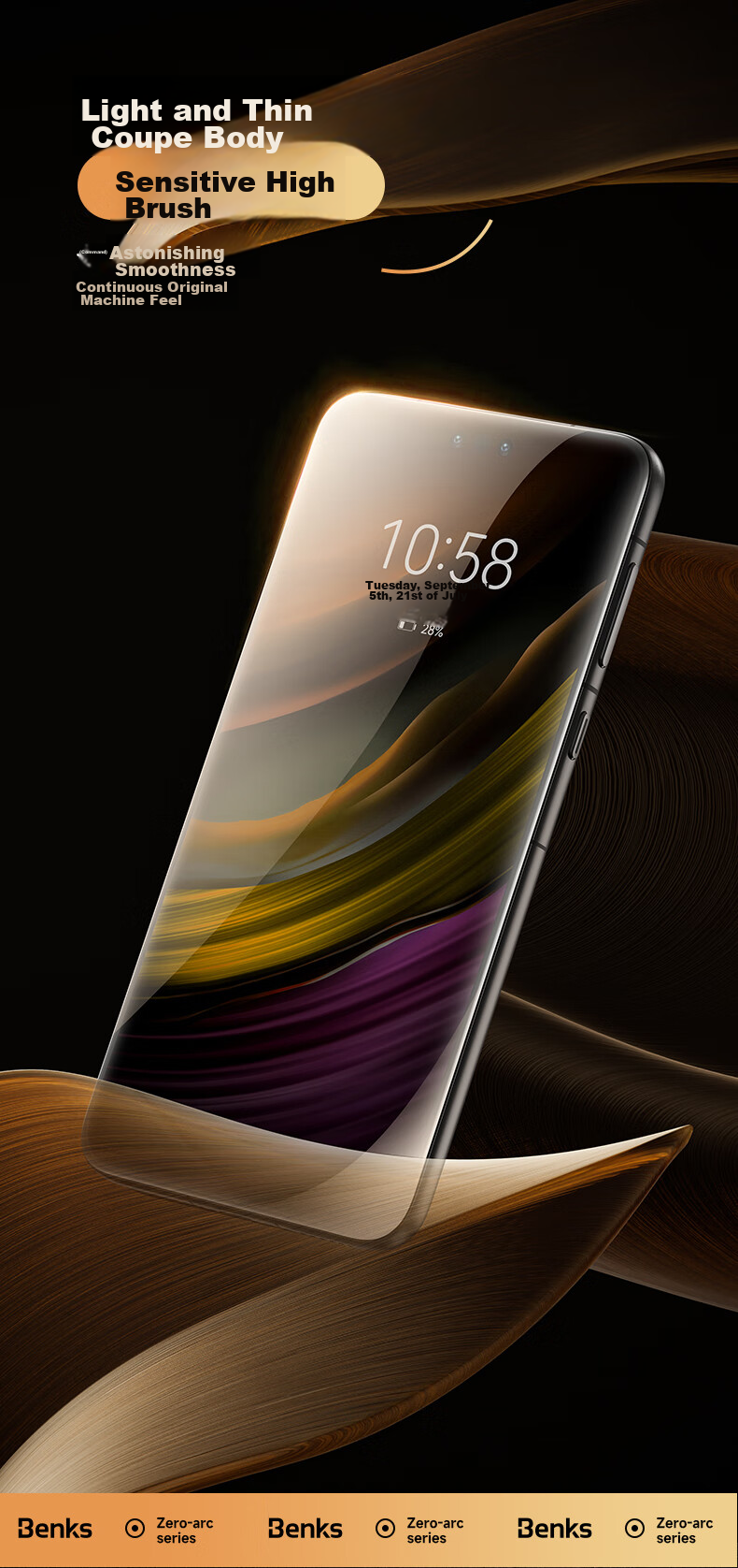 Benks Tempered Glass Screen Protector for Huawei Mate60 Pro/Pro+/RS, Hot-Bending Curved Surface AR Anti-Glare Anti-Reflective Full Coverage HD Protective Film 5