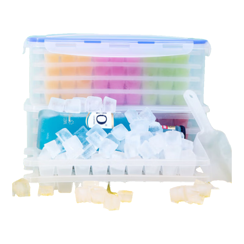 Quanshi Ice Cube Tray, Large Ice Mold, Ice Cube Maker, Ice Tray, Frozen Ice Cube Mold, 6 Layers, 420 Grids, with Ice Scoop And Snap-On Lid