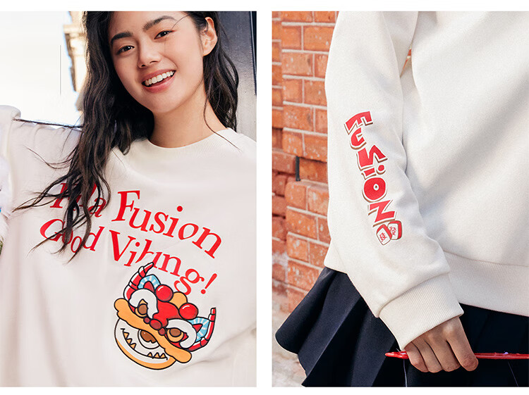 FILA FUSION FILA Trendy Couple's Pullover Hoodie, Autumn And Winter New Year Style, Fashionable Pure Cotton Knitted Top 29