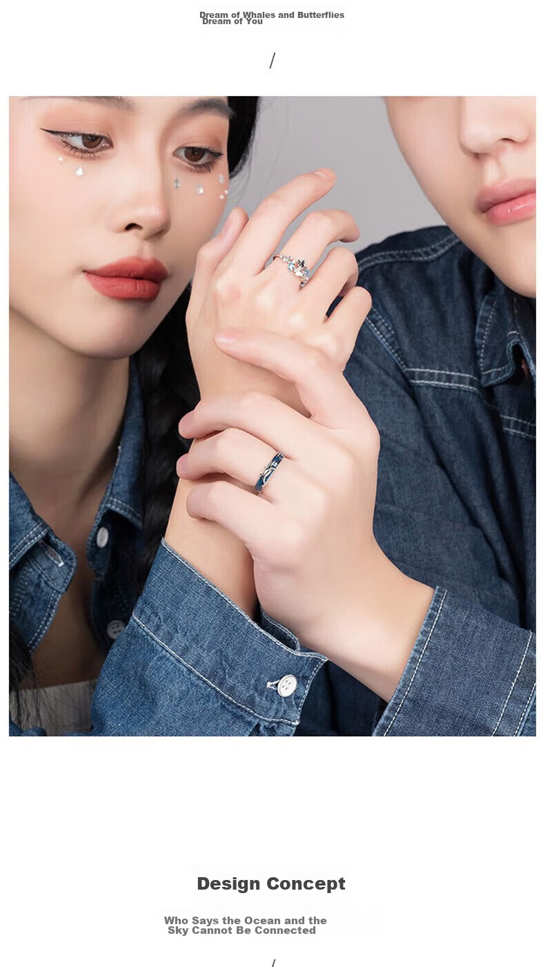 MANHE S925 Silver Ring, Couple Rings, One Pair of Engagement Diamond Rings, Open-End Style for Women And Men, End-Ring, Valentine's Day Gift 2