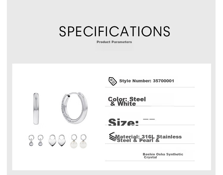 Calvin Klein CK Huggie Earrings Set for Women, Steel Color & White, 35700001, Goddess Day Gift 2