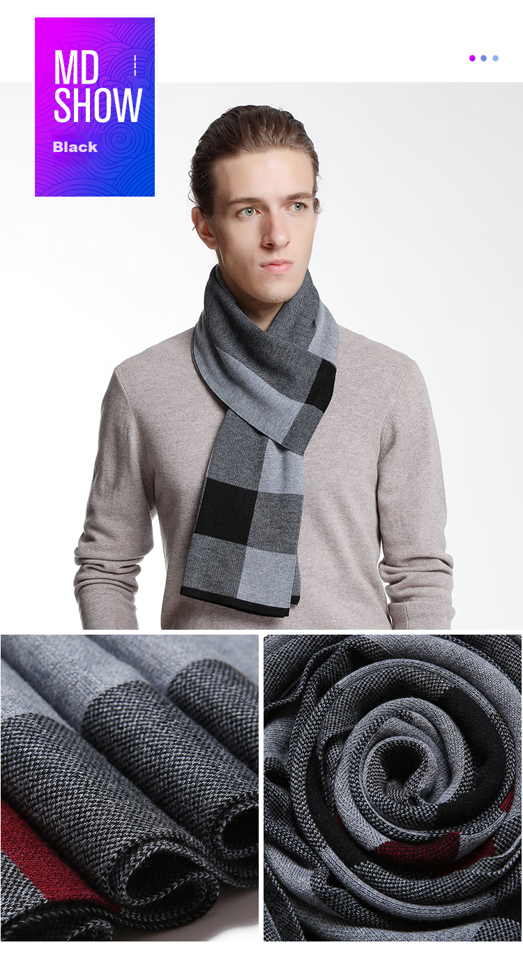 TUCANO Pure Wool Scarf for Men, Winter High-End Neck Warmer, Luxurious Gift for Men And Fathers, New Year Birthday Gift Box 7