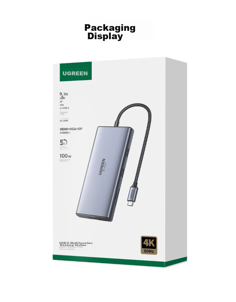 UGREEN Type-C Four-Screen Display Dock, USB-C to DP/HDMI/VGA Converter, Thunderbolt 4 Expansion Dock, Multi-Screen Extension, 4K Split-Screen Extension, Compatible with Honor And Huawei Computers And Phones, MST 34