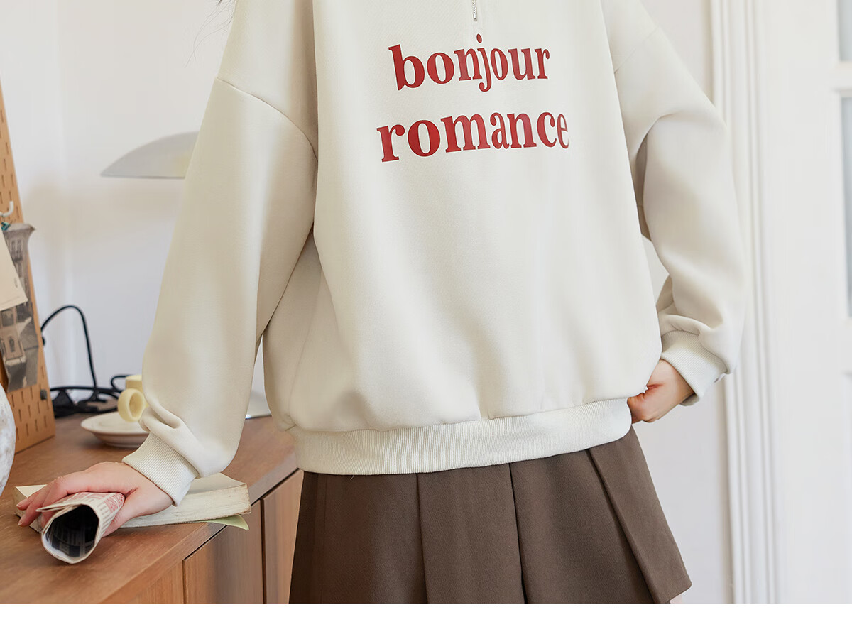Halo Queen Women's Sweatshirt, Spring And Autumn American-Style POLO Collar, Trendy Letter Print, Loose Casual Pullover, New Product H143W1034 7