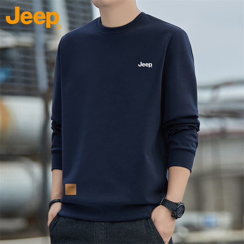 Мужская толстовка JEEP, свободная лонгслив для осени и зимы, синяя, размер XL