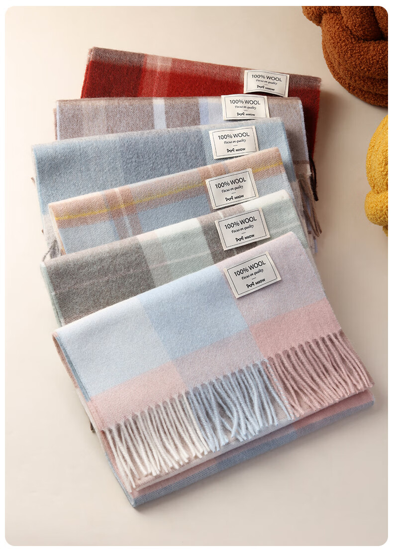 MiiOW Scarf for Women, Autumn And Winter Shawl, Pure Wool Plaid Neck Warmer, Gift for Girlfriend, National Day Birthday Present, New Year Gift Box 21