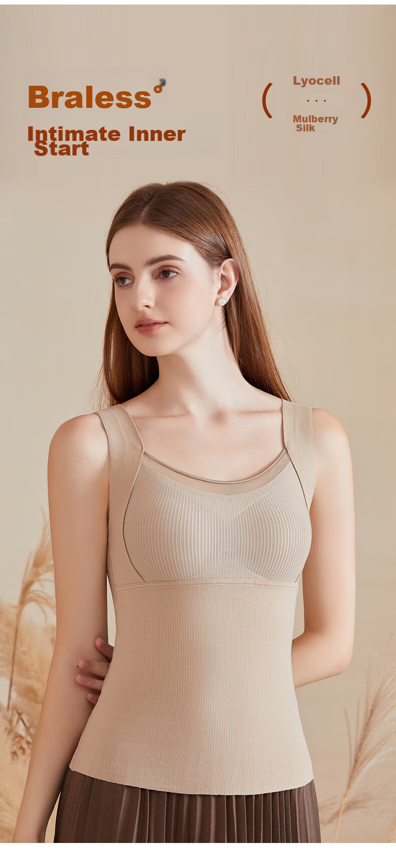 Dushiliren Women's Thermal Vest with Chest Pads, Fleece-Lined And Thickened, Inner Wear Base Layer, Seamless Fleece Underwear Vest for Autumn And Winter Seasons 14